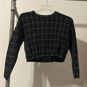 Divided Black and White Grid Lines Sweater in XS